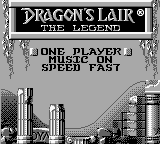 Dragon's Lair: The Legend title screen for GameBoy
